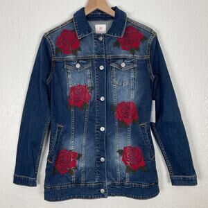 LuLaRoe Jaxon Floral Rose Embroidered Denim Jean Jacket NWT Size Small